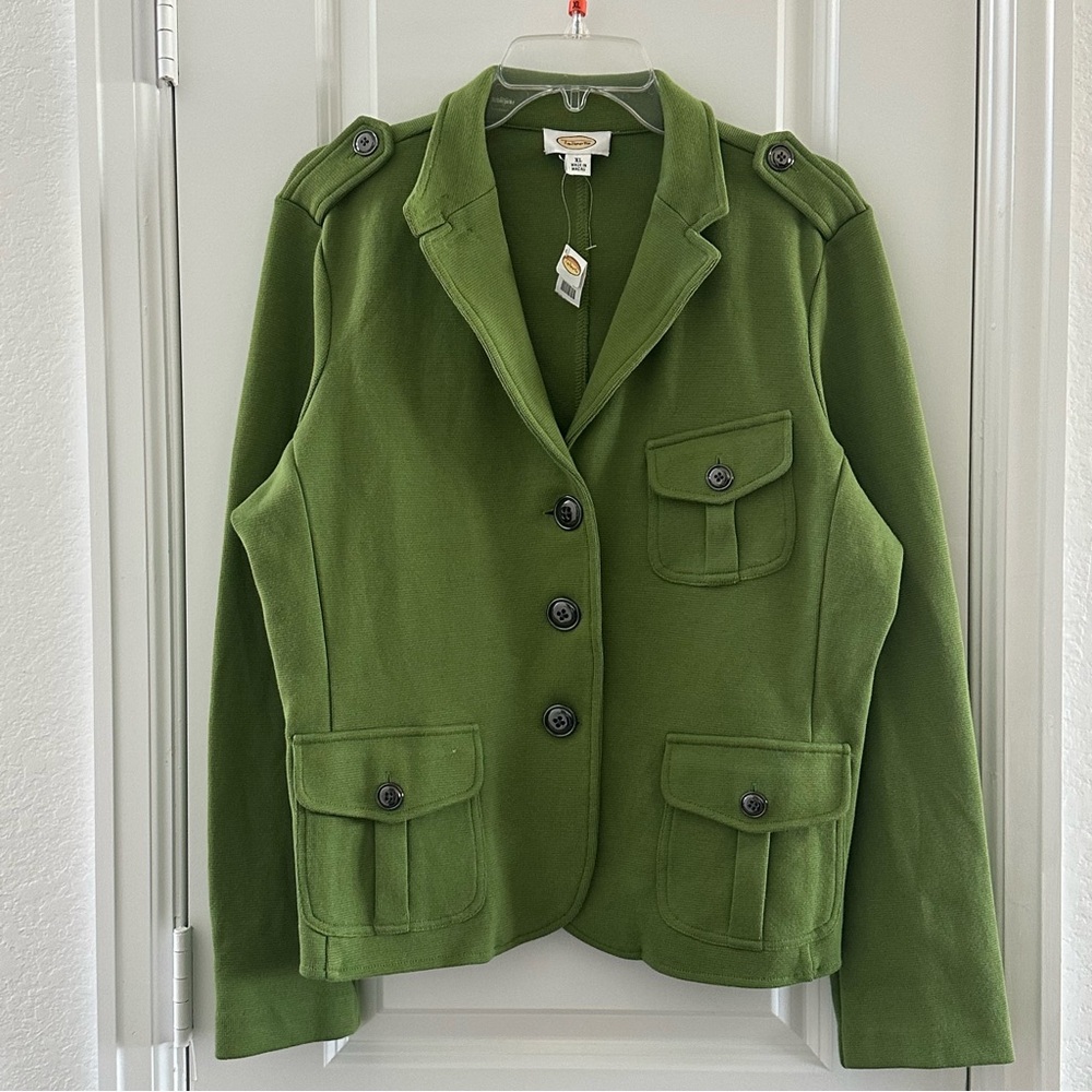 Talbots Womens Green Military Style Jacket XL 100% Cotton